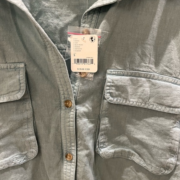 NWT new we the free people made for sun linen shirt button down small light blue - Picture 9 of 17